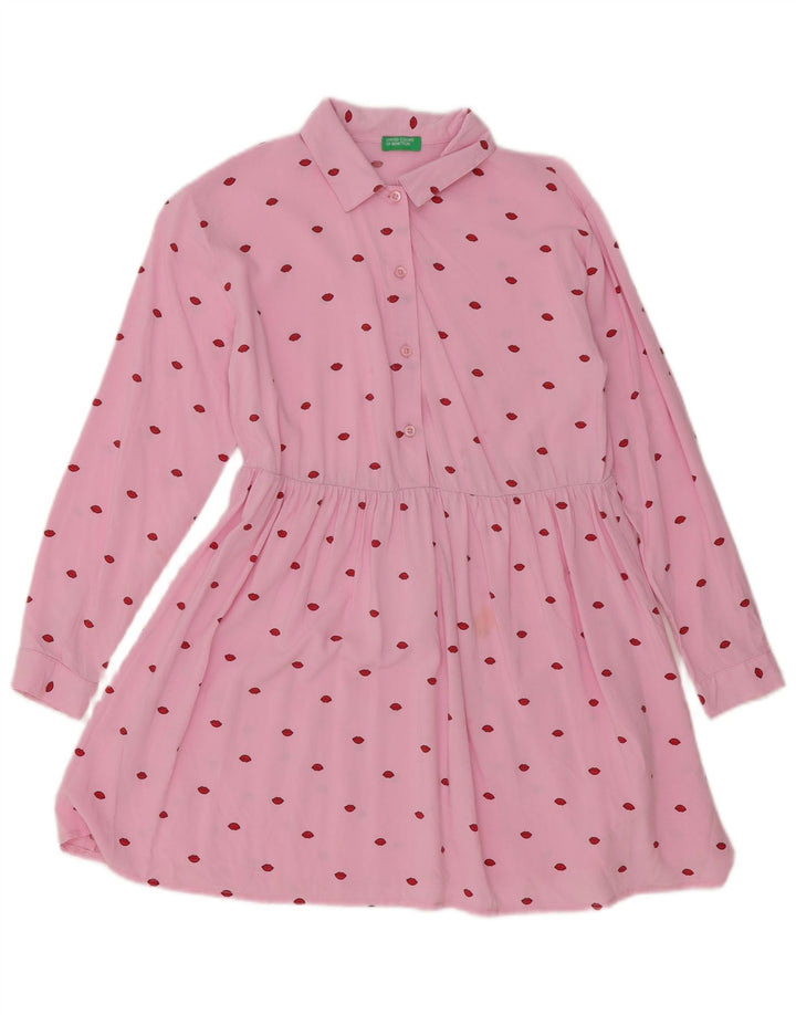 Benetton Robe trapèze à manches longues et motif abstrait pour femme UK 10 Small Rose