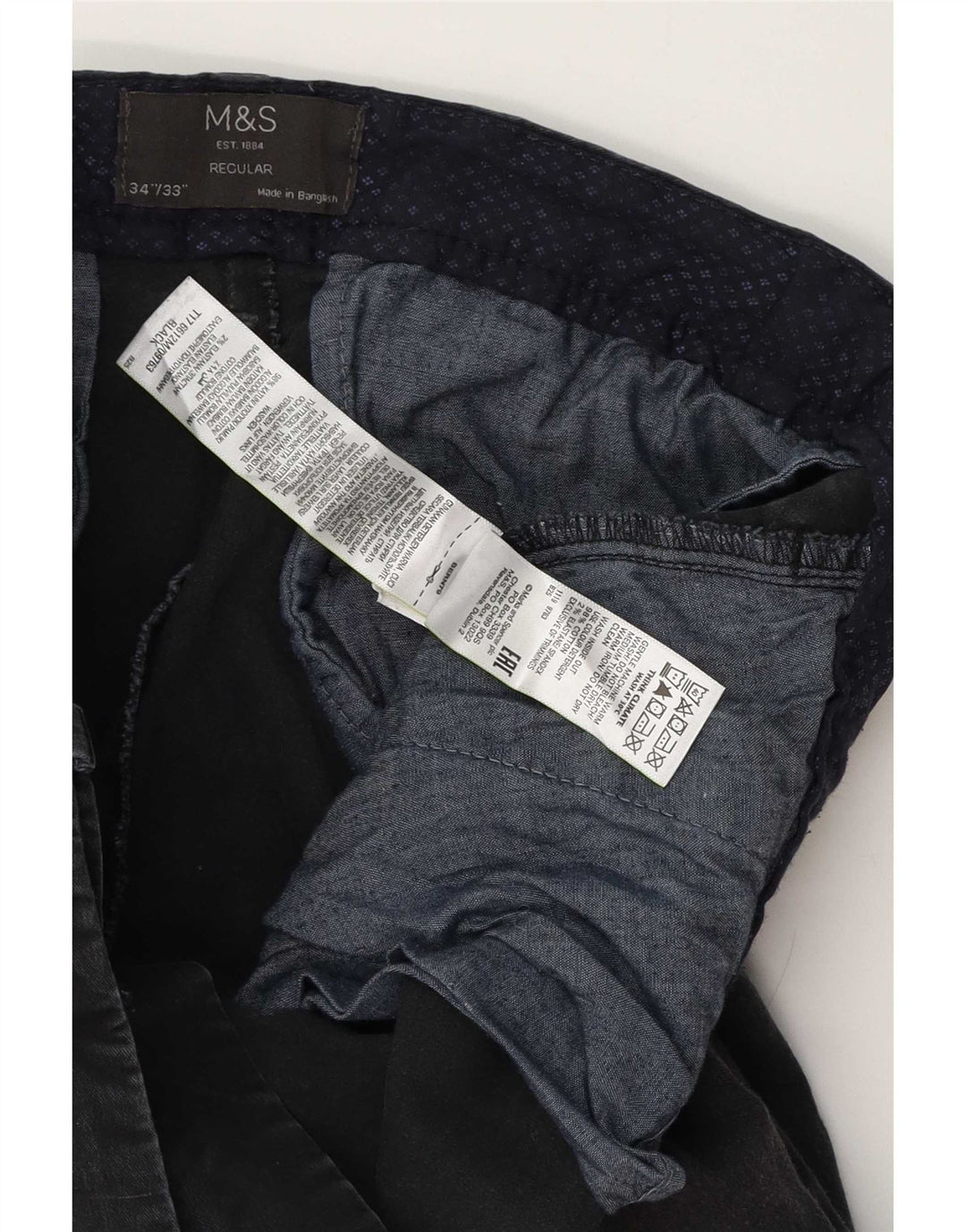 Marks & Spencer Pantalon Chino Regular Homme W34 L33 Coton Noir