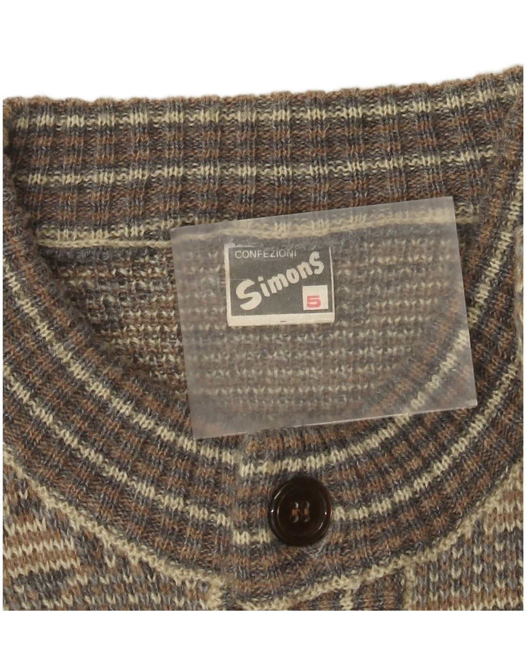 vintage Mens Cardigan Pull Moyen Gris Fair Isle Laine