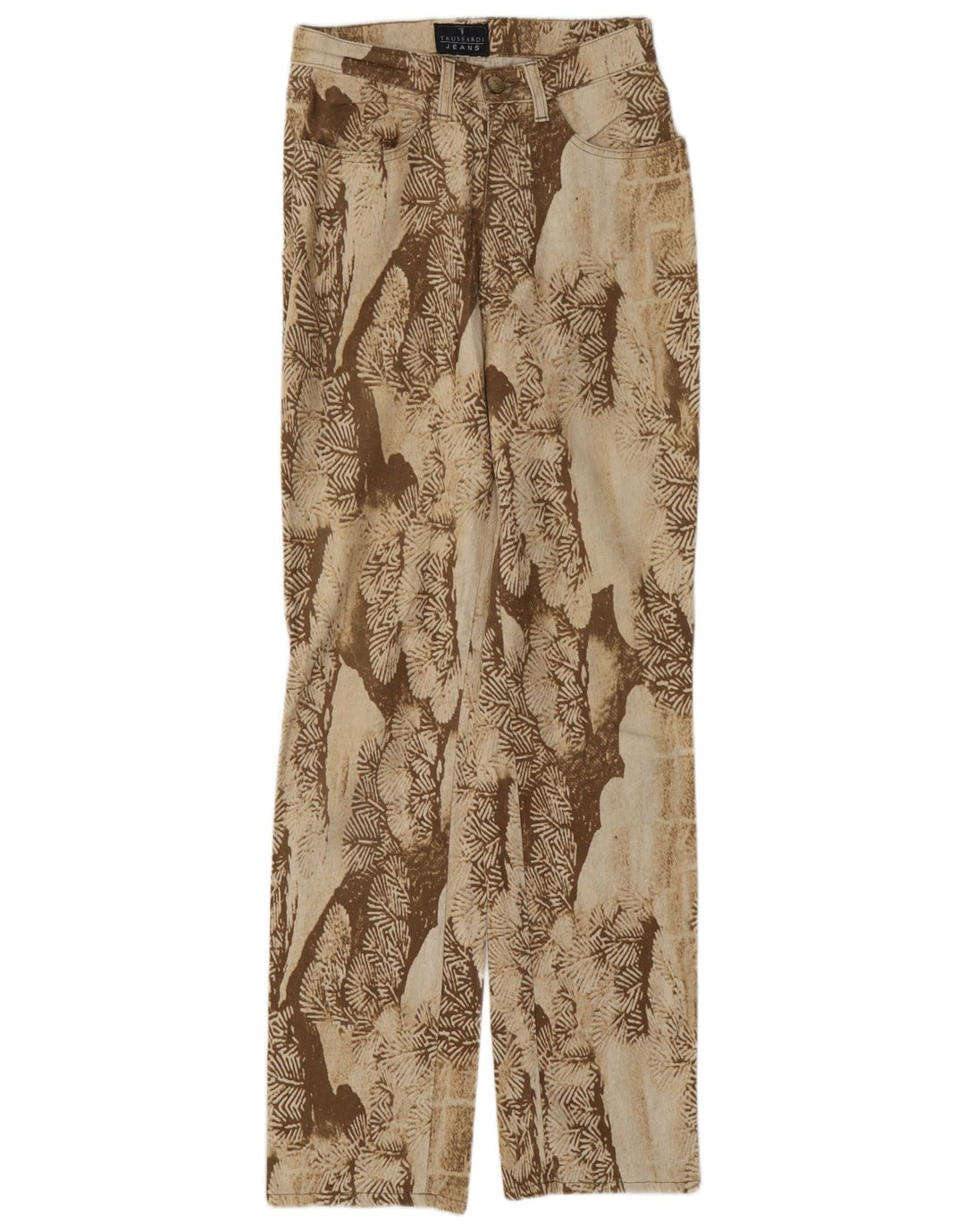 Trussardi Femme Pantalon Droit Décontracté À Motif Abstrait W26 L31 Beige
