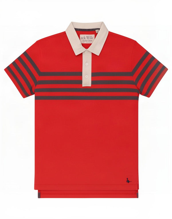 Jack Wills Polo de Rugby Homme Petit Coton Rayé Rouge