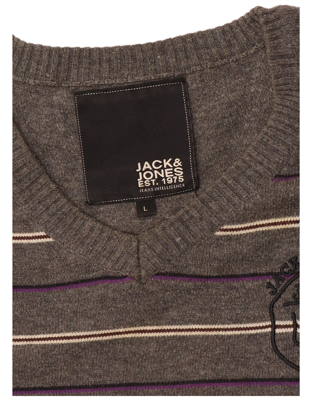 Jack & Jones Pull Graphique Col V Homme Large Gris Rayé