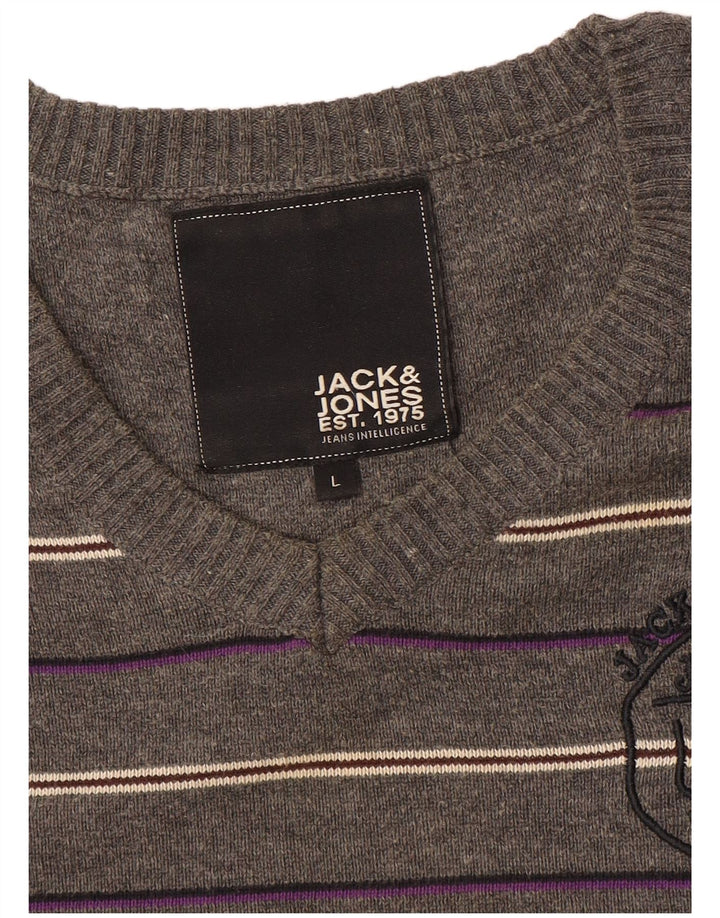 Jack & Jones Pull Graphique Col V Homme Large Gris Rayé
