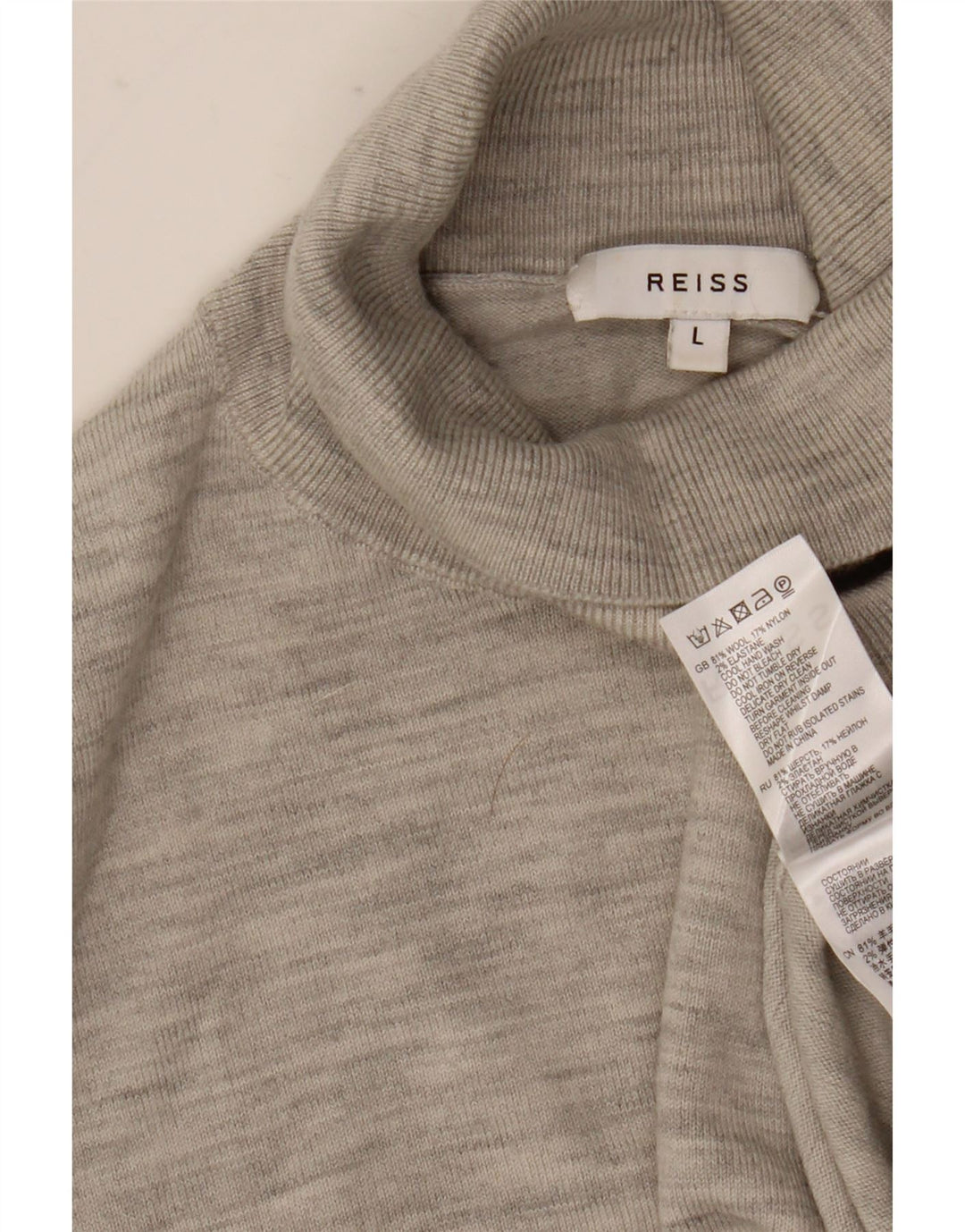 Reiss Homme Pull Col Roulé Large Gris Moucheté Laine