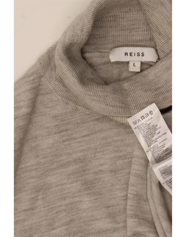 Reiss Homme Pull Col Roulé Large Gris Moucheté Laine