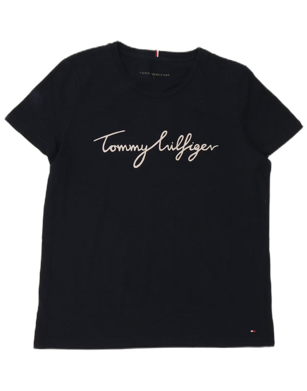 Tommy Hilfiger T-shirt graphique pour femme UK 16 Large Bleu marine Coton