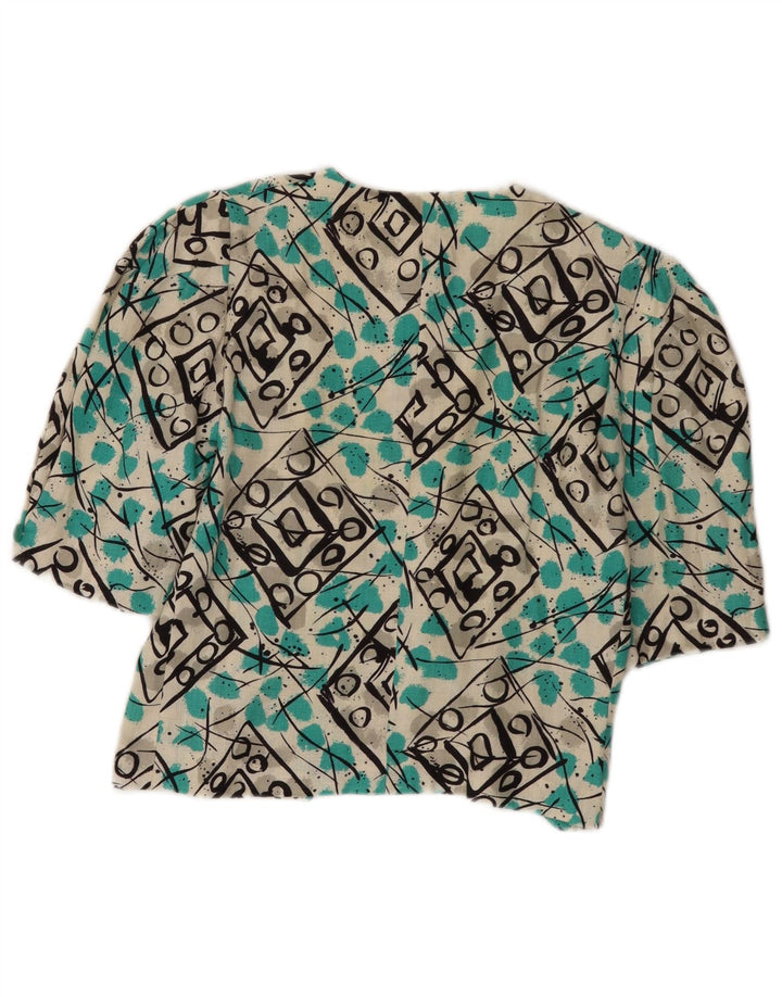 vintage Womens Crop Shirt Blouse UK 12 Moyen Multicolore Géométrique