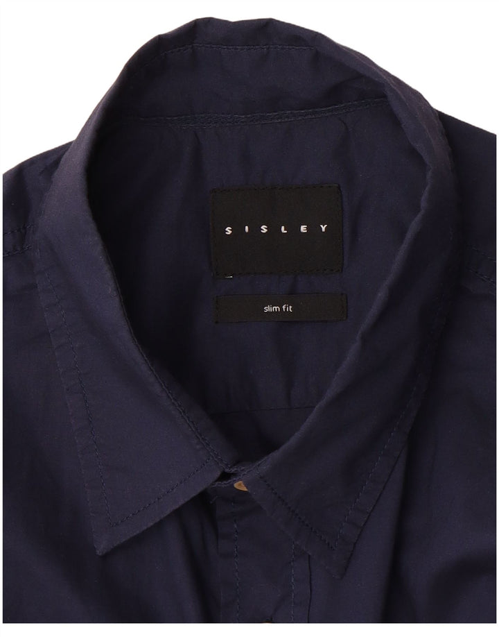 Sisley Chemise Slim Fit à Manches Courtes Bleu Marine Moyen Homme