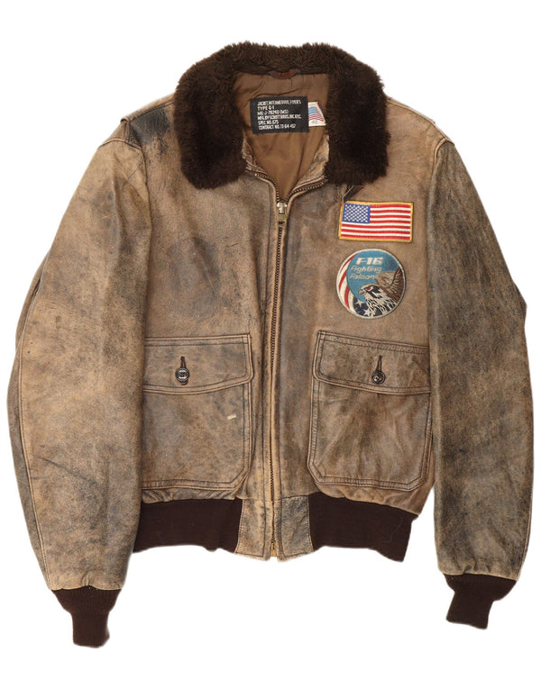 Schott Veste d'aviateur en cuir graphique pour homme UK 42 XL Cuir marron