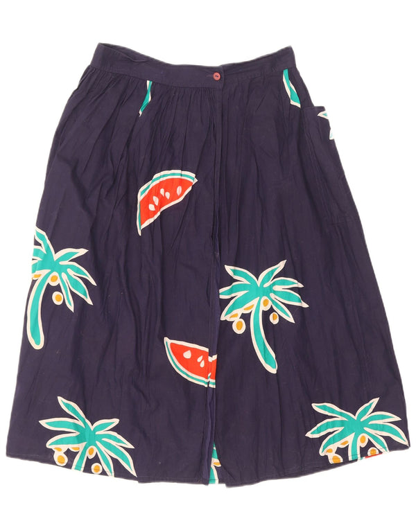 Oceano Womens Pleated Skirt IT 42 Medium W26 Navy Blue Floral Cotton