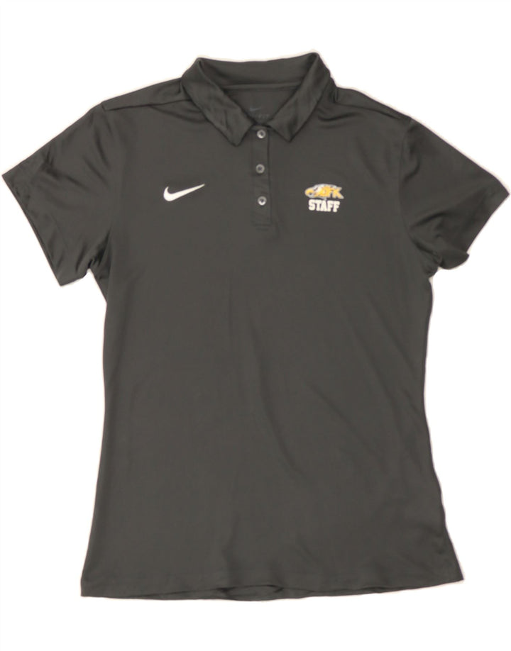 NIKE Womens Dri Fit Graphic Polo Shirt UK 14 Medium Grey Polyester Vintage Nike and Second-Hand Nike from Messina Hembry 