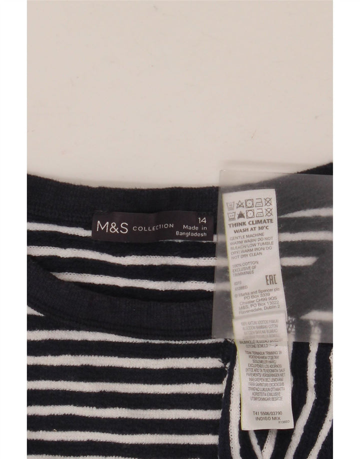 MARKS & SPENCER Haut Femme Manches Longues UK 44 Large Bleu Marine Rayé