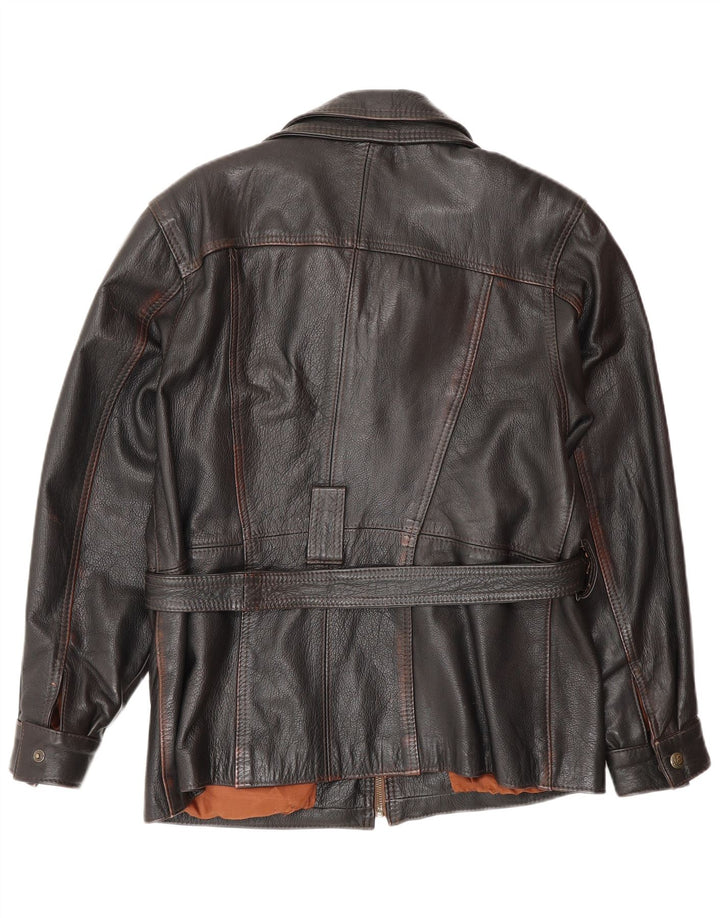Veste en cuir femme vintage UK 14 Noir Moyen