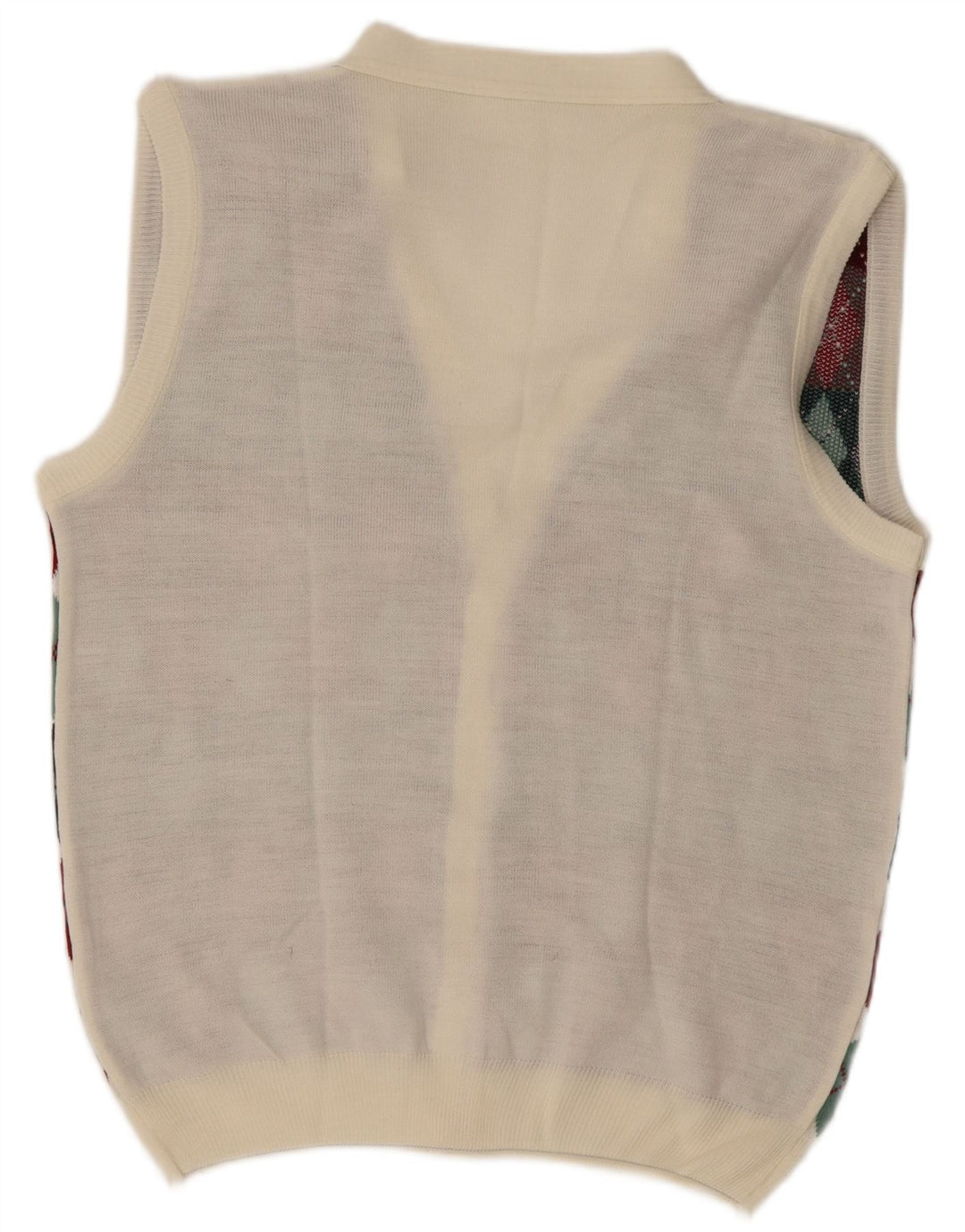 vintage Mens Cardigan sans manches Pull Grand Blanc Argyle/Diamant