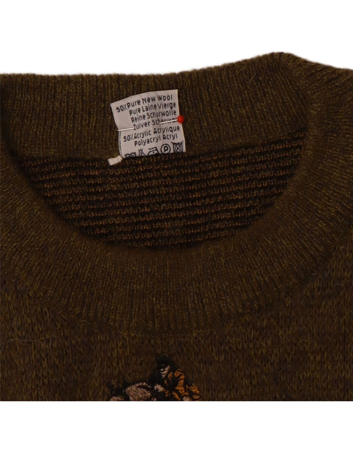 Lasa Pull col rond homme en laine géométrique marron moyen