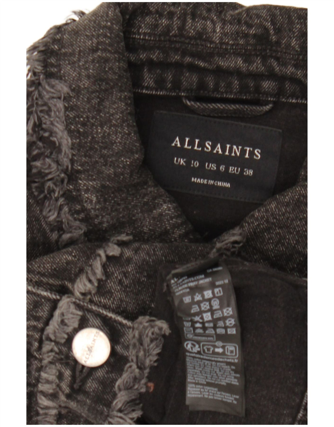 All Saints Veste en jean surdimensionnée pour femme UK 10 Petit coton noir