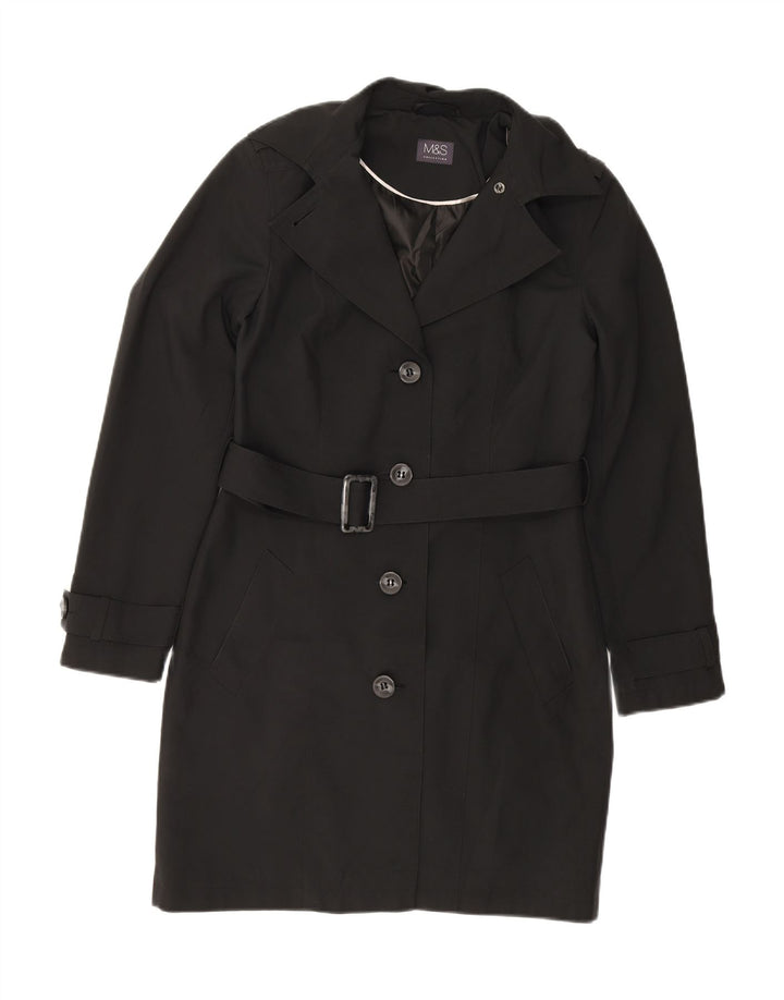 MARKS & SPENCER Womens Trench Coat UK 8 Small Black Polyester Vintage Marks & Spencer and Second-Hand Marks & Spencer from Messina Hembry 