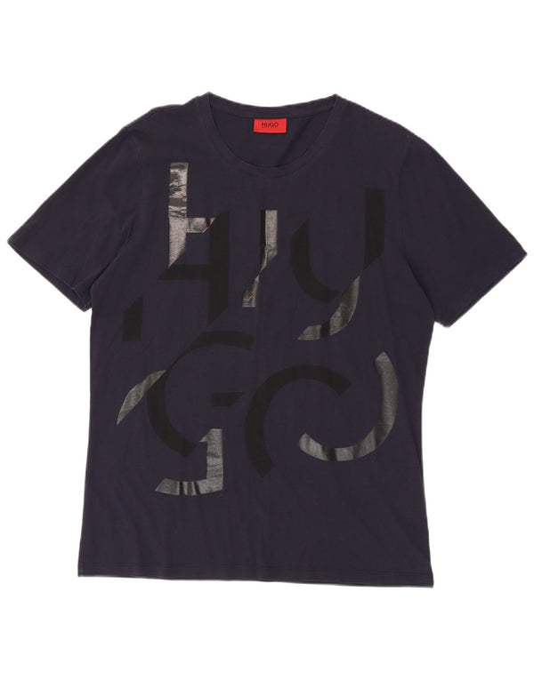 Hugo Boss Mens Graphic T-Shirt Top XL Navy Blue Cotton