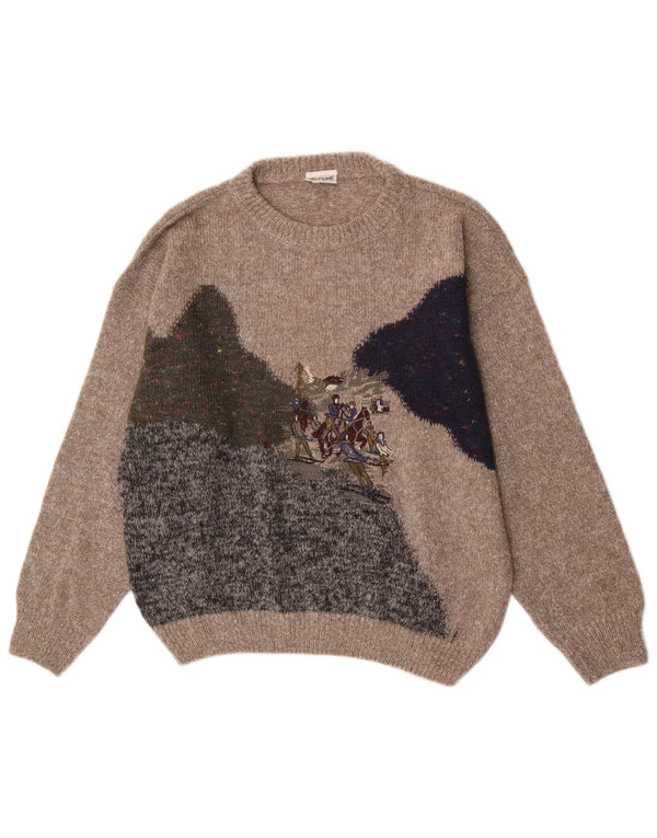 Fiume Pull graphique à col rond pour homme IT 52 Large Marron Colourblock