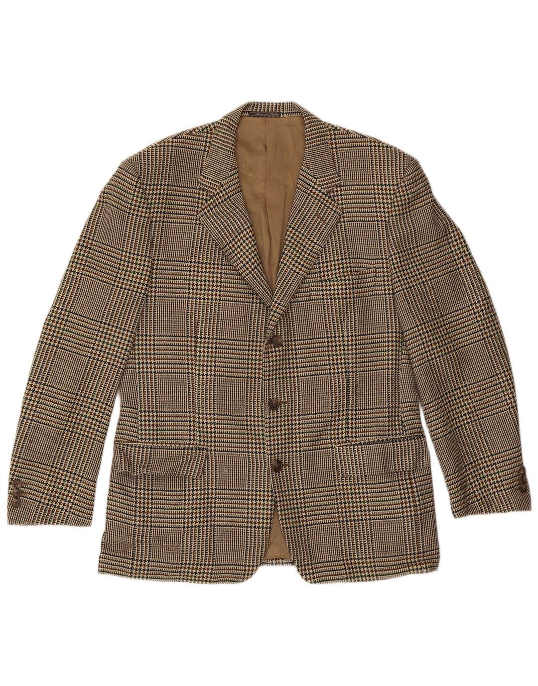 CORNELIANI Veste Blazer 3 Boutons Homme IT 50 Large Beige Pied-de-Poule Laine