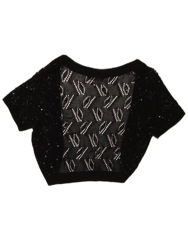 Debut Womens Bolero Cardigan Ouvert Pull UK 8 Petit Noir Géométrique