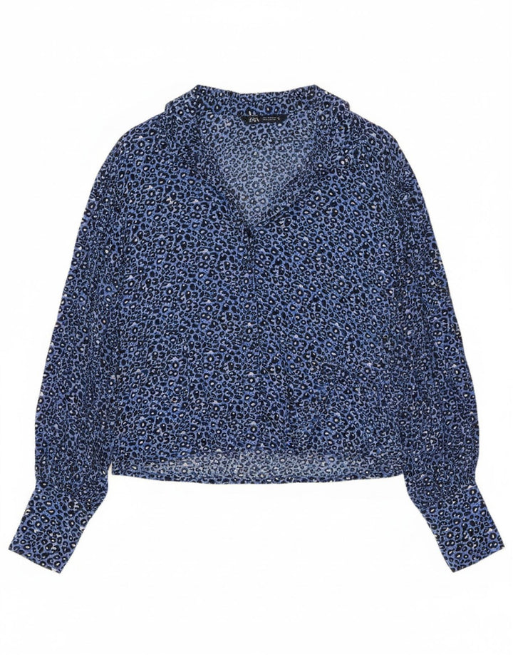 Chemise Femme Zara UK 14 Bleu Moyen Imprimé Animal