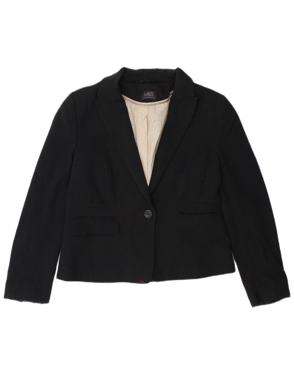 Marks & Spencer Veste blazer courte à 1 bouton pour femme UK 12 Noir moyen