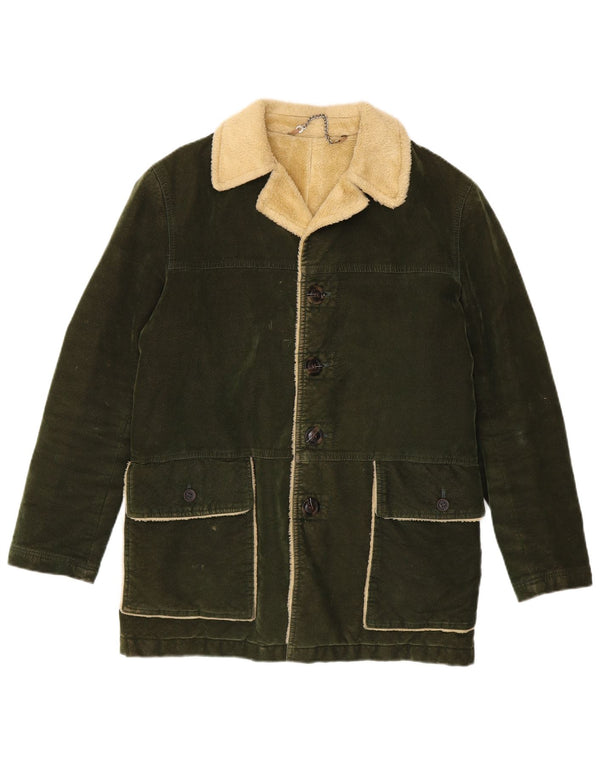 vintage Mens Sherpa Fleece Overcoat UK 38 Medium Green Colourblock