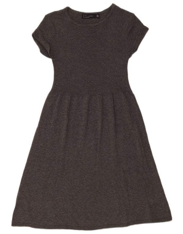 ZARA Womens Short Sleeves Jumper Dress UK 8 Small Grey Cotton