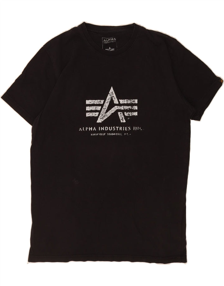 ALPHA INDUSTRIES Mens Graphic T-Shirt Top Medium Black Cotton Vintage Alpha Industries and Second-Hand Alpha Industries from Messina Hembry 