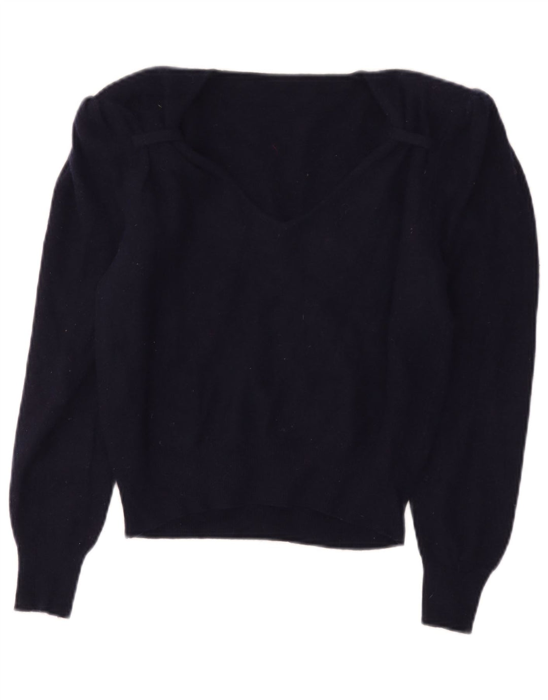 vintage Womens Crop V-Col Jumper Pull IT 44 Laine Bleu Marine Moyenne