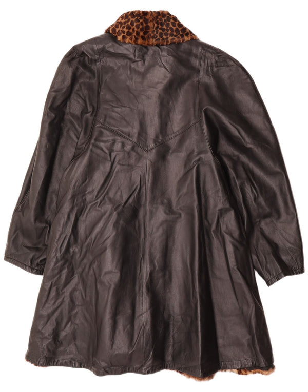 Manteau en cuir réversible surdimensionné pour femme vintage IT 46 Grand Noir