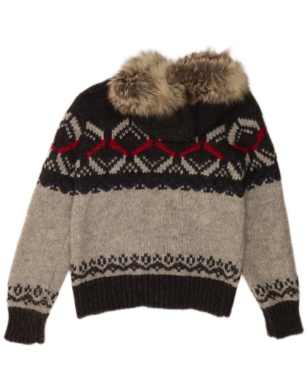 Benetton Cardigan à capuche pour femme UK 10 Petit gris Fair Isle Acrylique