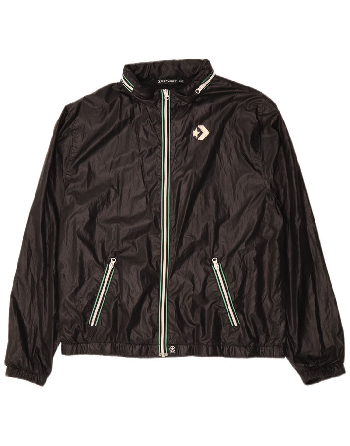 Converse Veste coupe-vent pour homme UK 42 XL Noir Polyester
