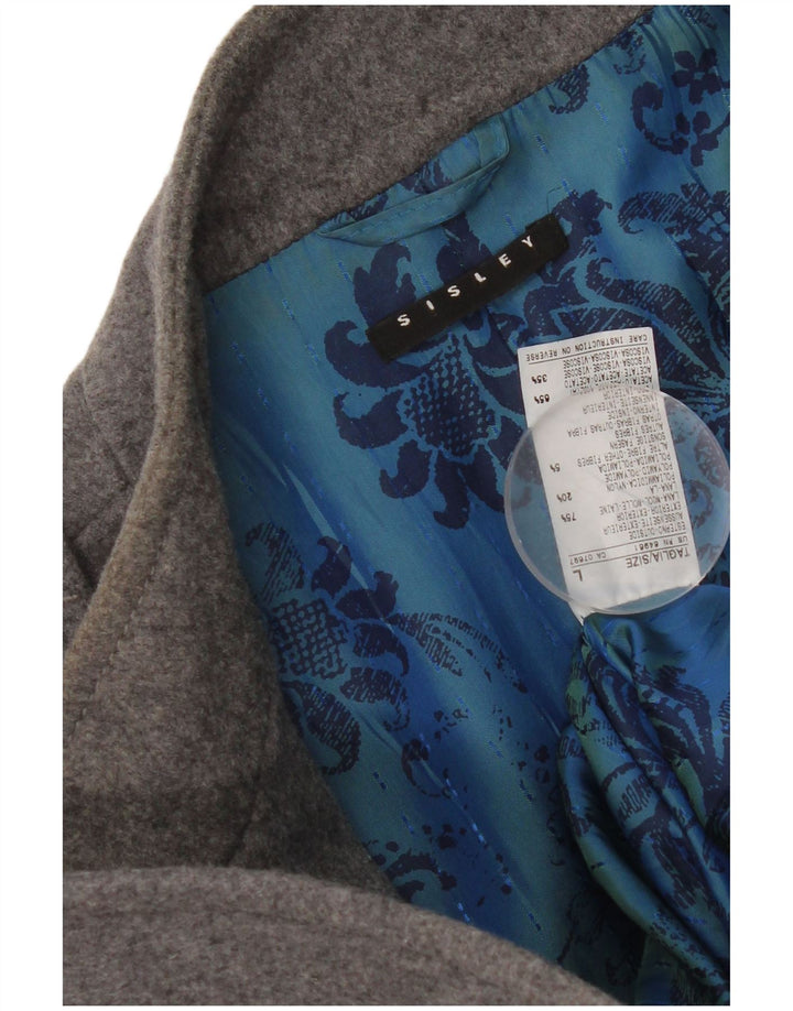 Sisley Manteau Militaire Double Boutonnage Femme UK 16 Large Gris Laine