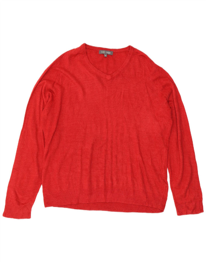 Marks & Spencer Pull Col V Homme XL Rouge Acrylique