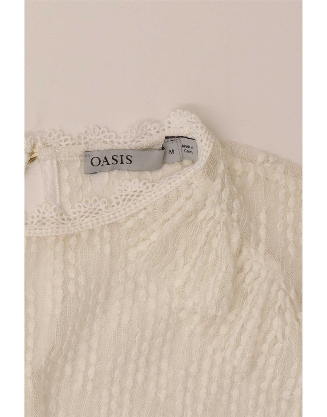Oasis Haut transparent à manches longues en dentelle pour femme UK 14 Blanc moyen