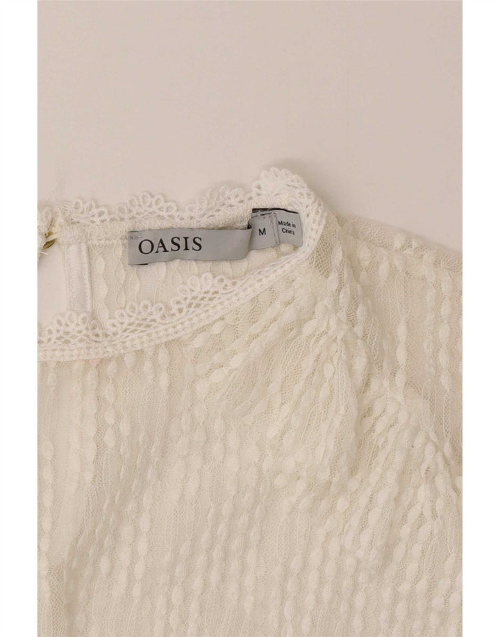 Oasis Haut transparent à manches longues en dentelle pour femme UK 14 Blanc moyen
