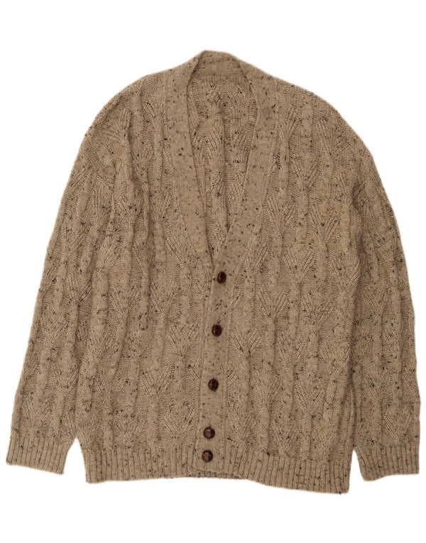 vintage Mens Cardigan Pull XL Beige Moucheté Laine