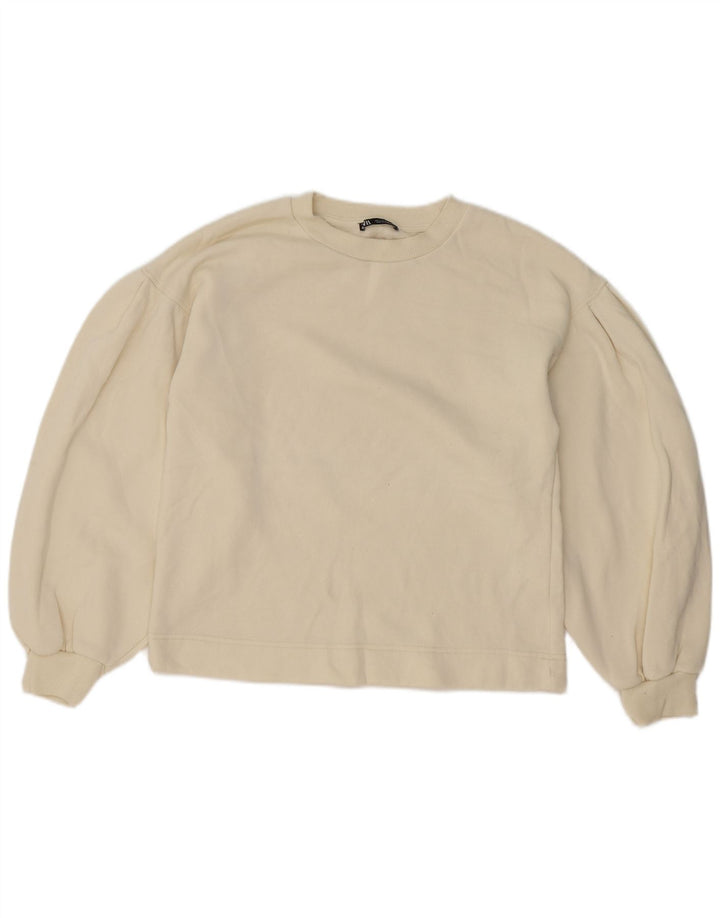 Zara Sweat-shirt surdimensionné pour femme UK 10 Petit coton blanc cassé