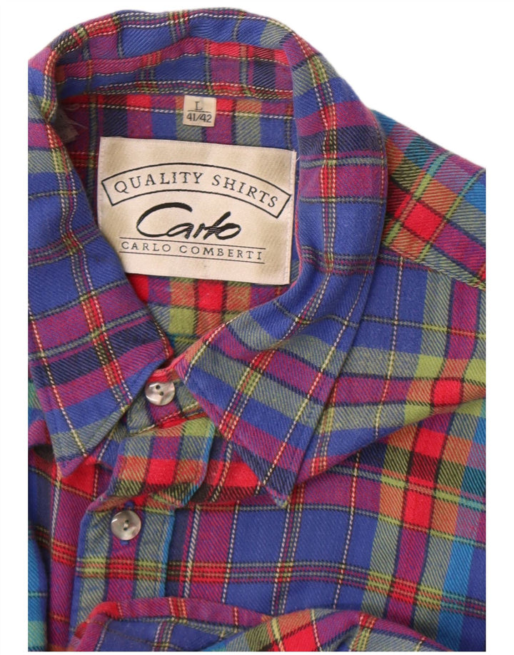 Carlo Comberti Chemise en flanelle à manches courtes pour homme Taille 41/42 Grand carreaux bleus