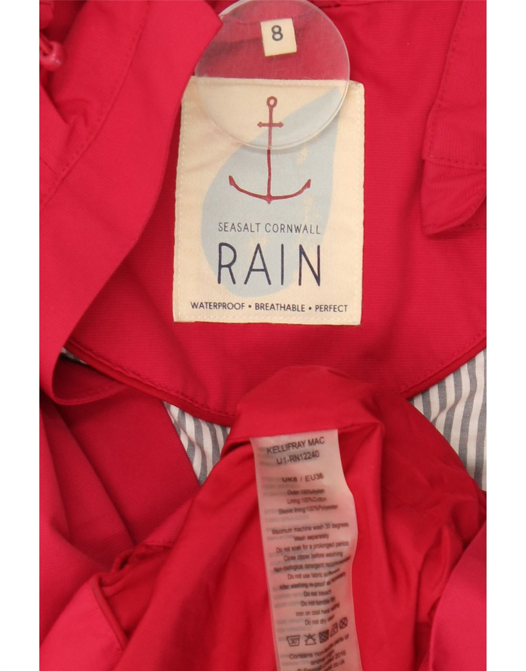 SEASALT CORNWALL Imperméable à capuche pour femme UK 8 Petit nylon rose