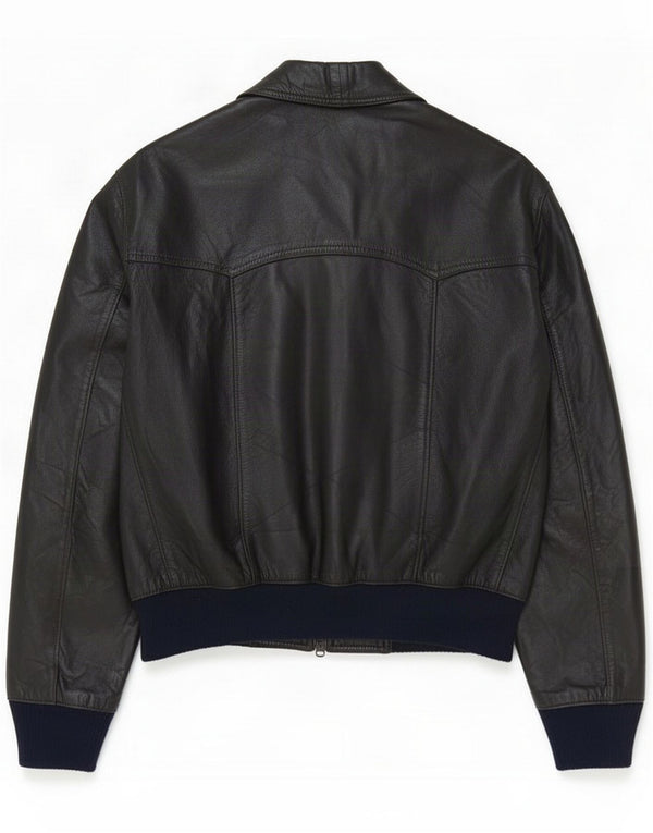 Vintage Womens Bomber Leather Jacket IT 54 3XL Noir
