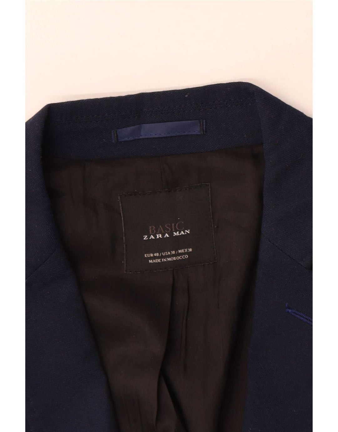 Zara Veste Blazer 2 Boutons Homme EU 48 Bleu Marine Moyen Polyester