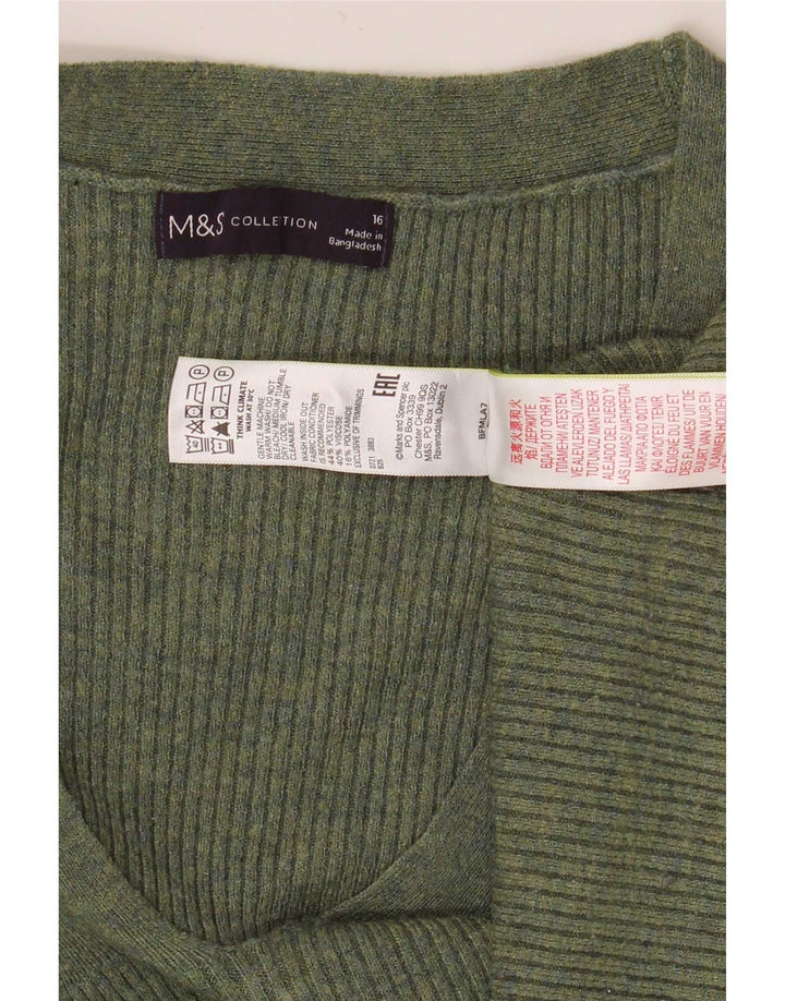 Marks & Spencer Pull col en V pour femme UK 16 Large Vert Polyester