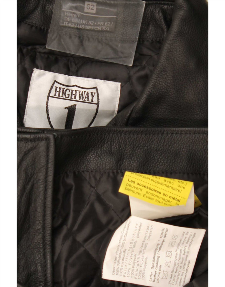 Highway 1 Veste de motard en cuir pour homme UK 52 4XL Cuir noir