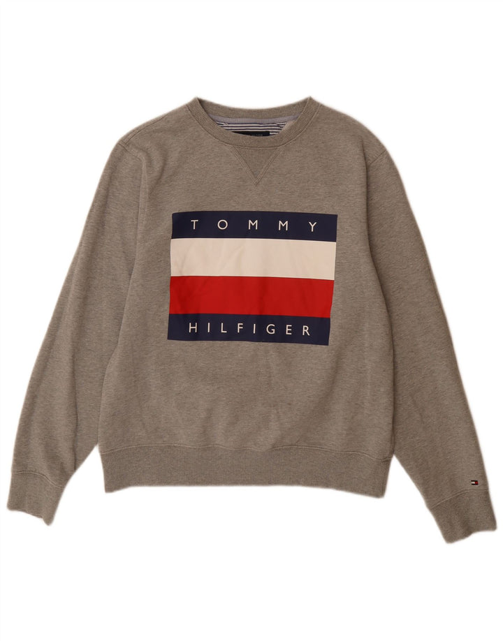 TOMMY HILFIGER Sweat-shirt graphique pour femme UK 14 Gris moyen Coton