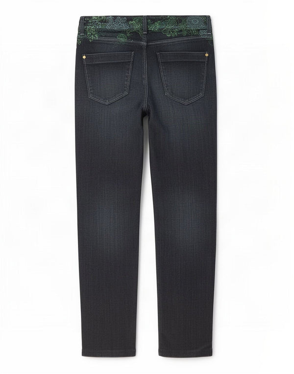 Desigual Womens Straight Jeans EU 40 Medium W32 L29 Navy Blue Floral Cotton