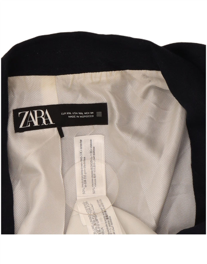 Zara Veste Blazer Ouverte Femme UK 20 2XL Bleu Marine Lin