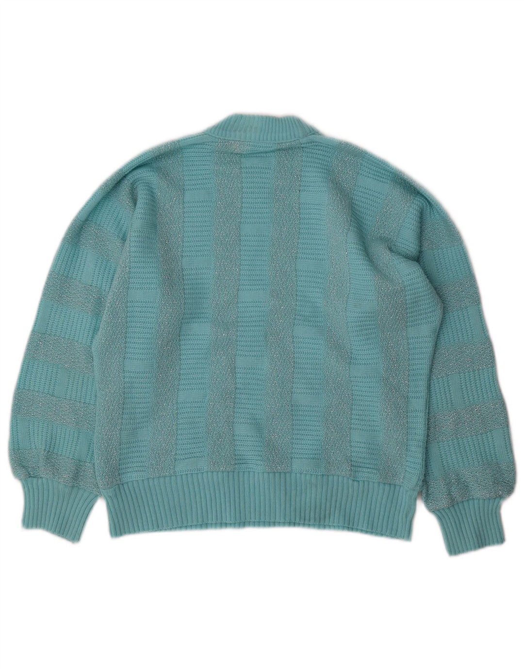 VINTAGE Femme Turtle Neck Jumper Pull UK 14 Bleu Moyen Rayé